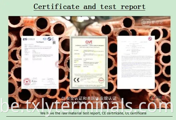 This section describes the certification of copper tube terminals